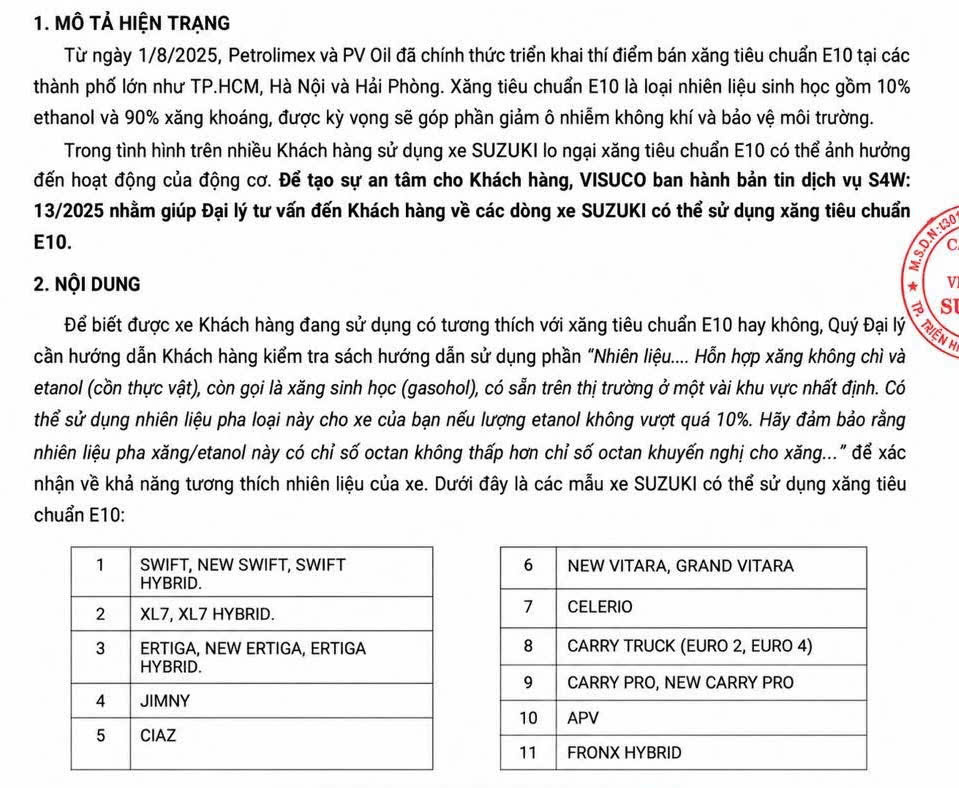 Vì sao xe Suzuki tương thích với E10?