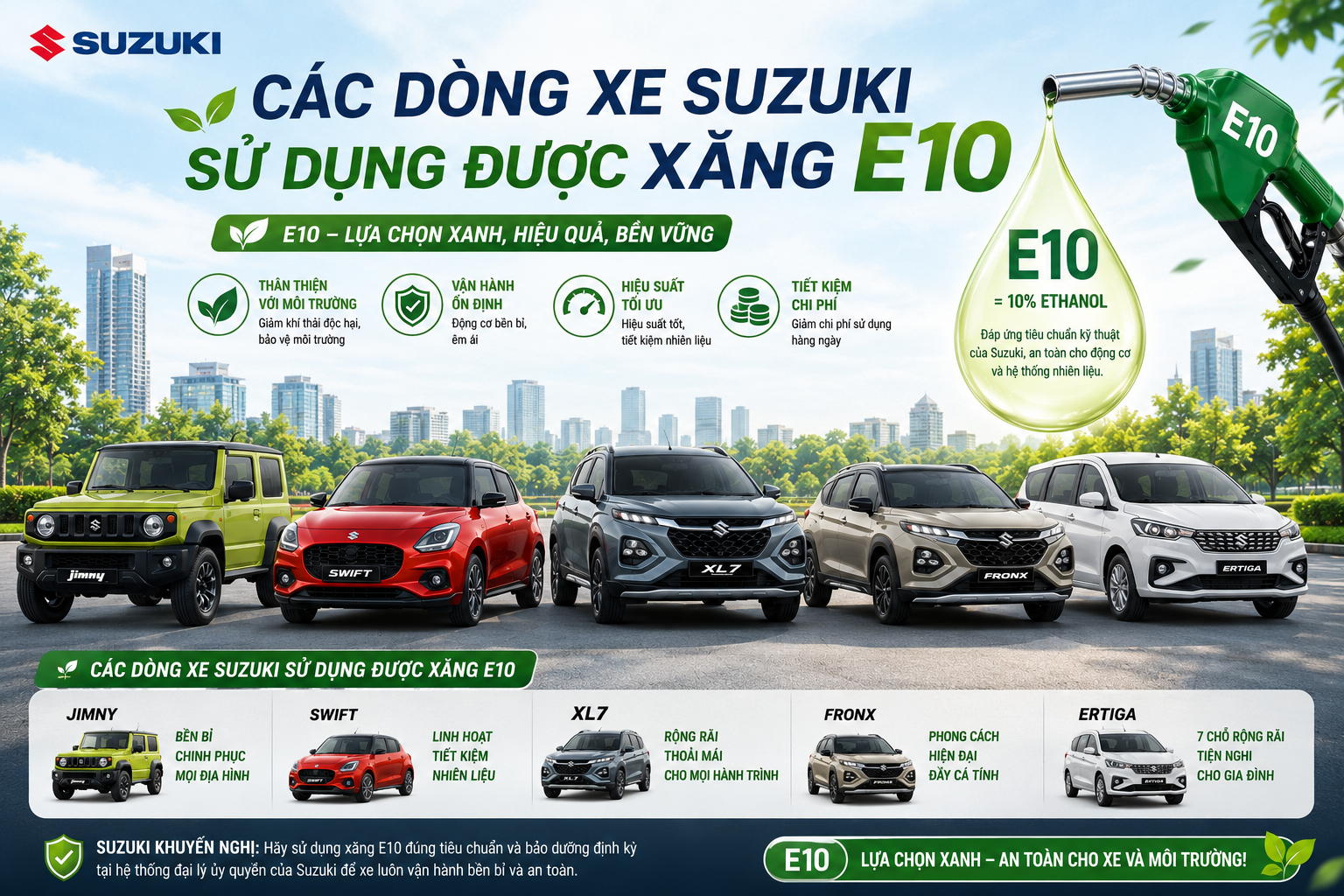 Các dòng xe Suzuki sử dụng được xăng E10